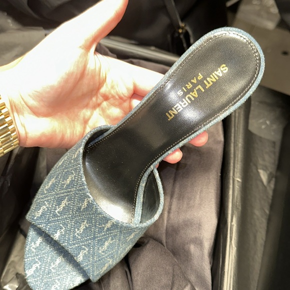 Ysl saint laurent mules 39.5!!!! denim logo all over NWB - Picture 2 of 6